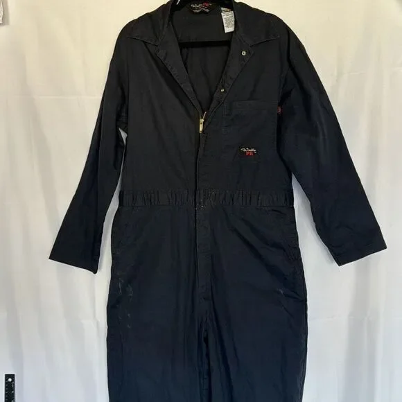 Walls FR Mens Coveralls Workwear Large Fire Resistant Jumpsuit Overall Navy Blue - Picture 2 of 9